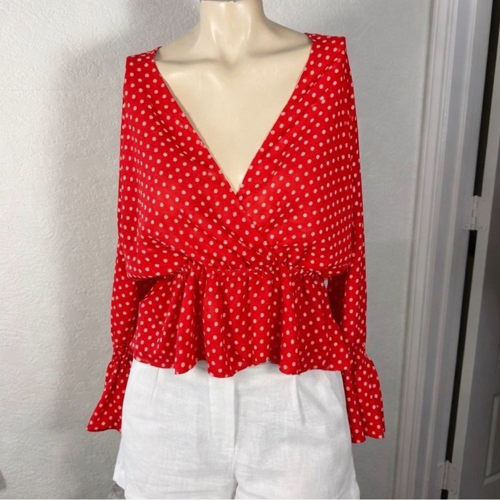 Waverly Grey Red and White Polka Dot Blouse - Picture 3 of 6